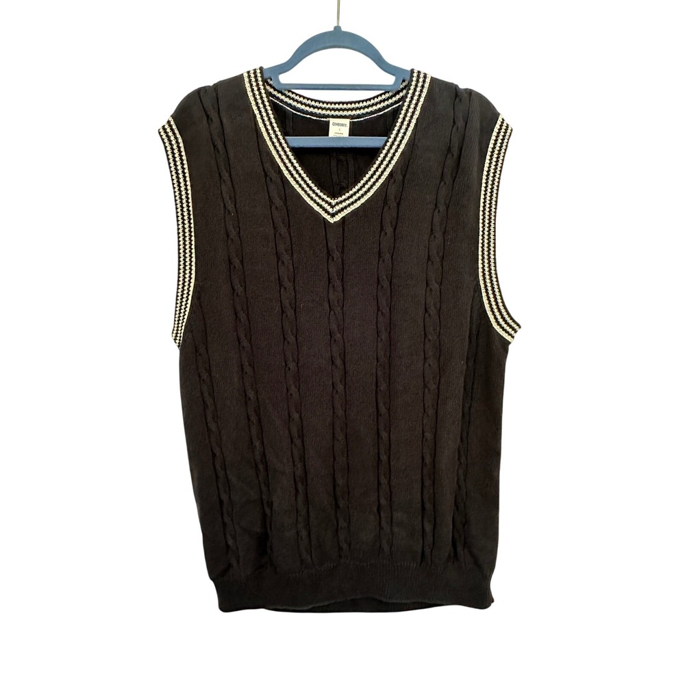 Gymboree Sweater Vest Navy Blue 100% Cotton Cable Knit Striped Trim Large‎